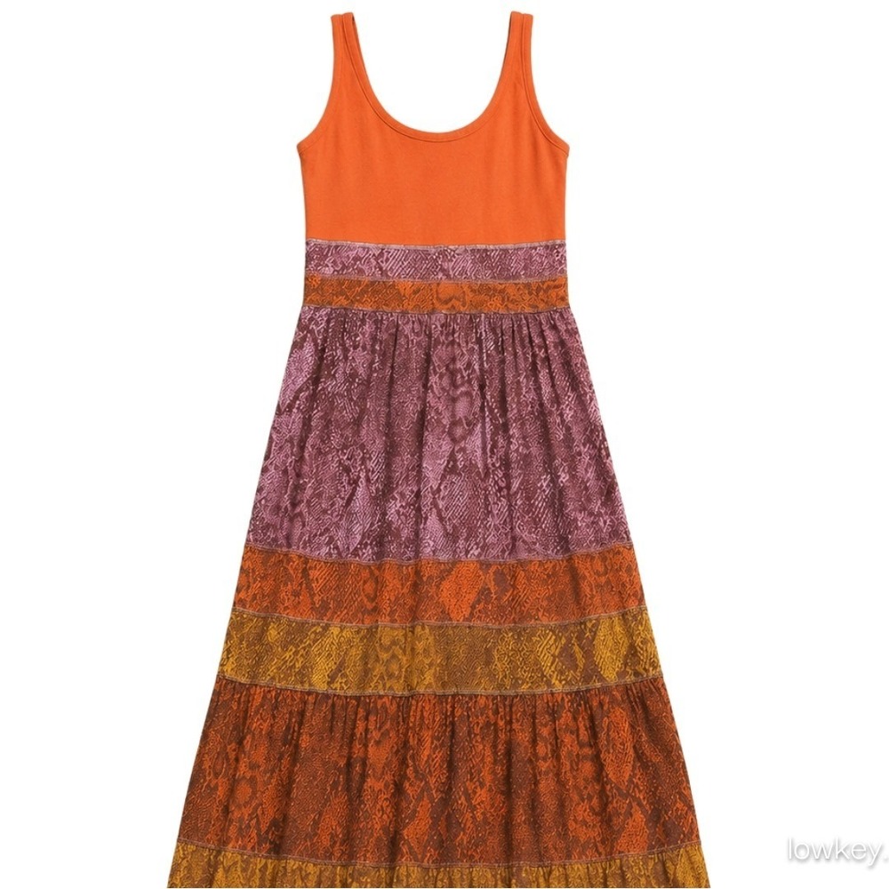 Anthropologie Boho‎ Snakeskin Print Colima Maxi Dress Orange Purple Sleeveless